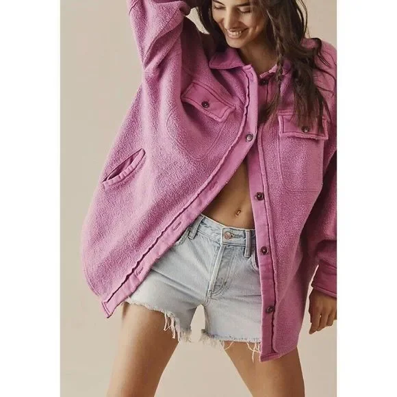 NEW FREE PEOPLE RUBY JACKET SHIRT SHACKET IN PINK ENVY